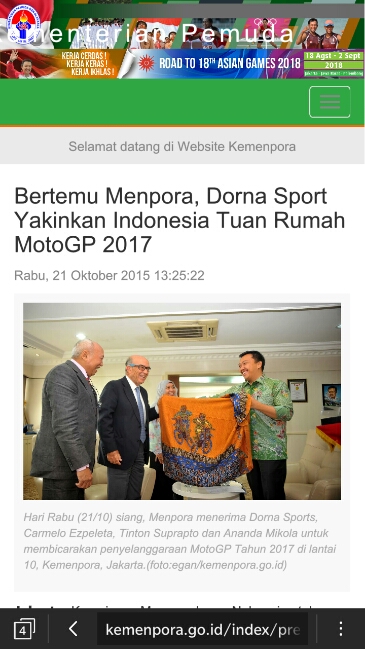 berita Kemenpora terkait balapan moto gp di Indonesia Tahun 2017