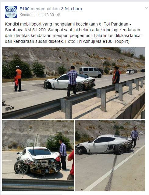 kecelakaan mobil mewah porsche cayman di tol gempol pasuruan tanggal 17 November 2015
