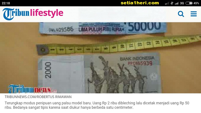 uang palsu pecahan Rp50000 hasil bleaching di sumatera selatan tahun 2015