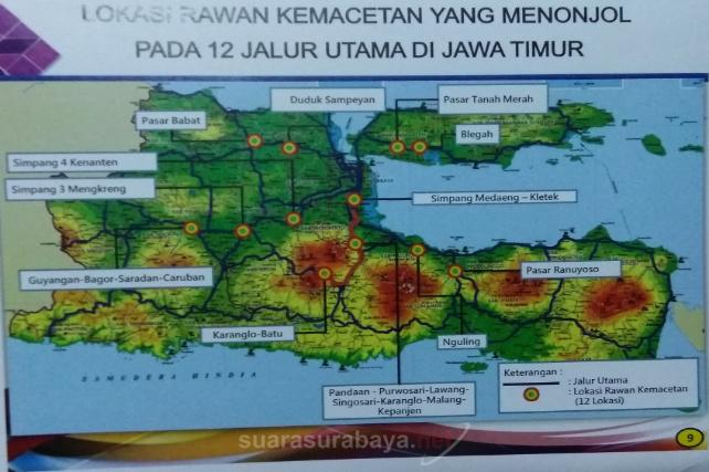 data 12 titik jalur utama rawan kemacetan  di Jawa Timur 2016