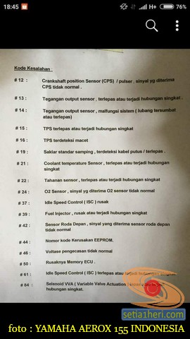 Daftar kode kesalahan sistem injeksi pada motor Yamaha dan cara bacanya