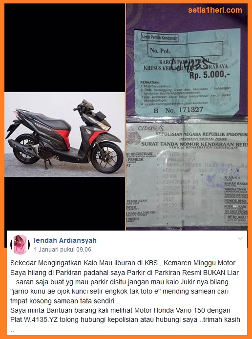 Waspada, sepeda motor hilang saat parkir di Bonbin alias Kebun Binatang Surabaya (KBS)