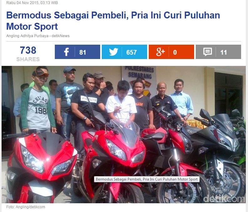 Pencurian motor sport moge dengan modus pura-pura beli motor di Semarang