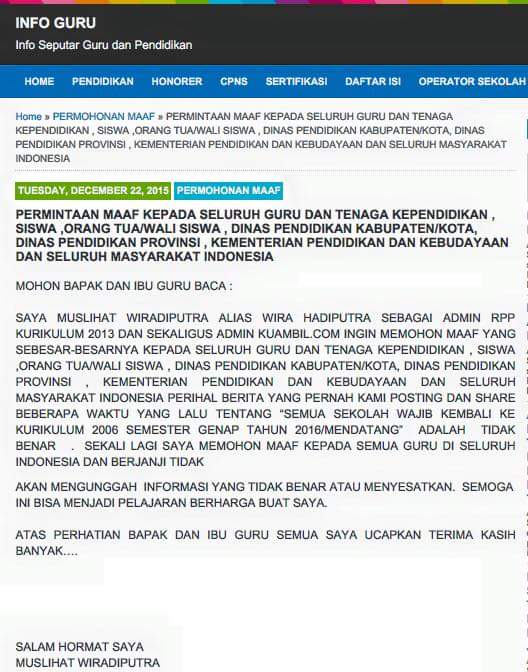 Permintaan Maaf Muslihat Wiradiputra terkait berita hoax