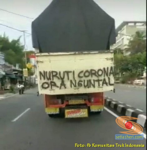 tulisan-tulisan 'melawan' virus Corona dari sopir truk