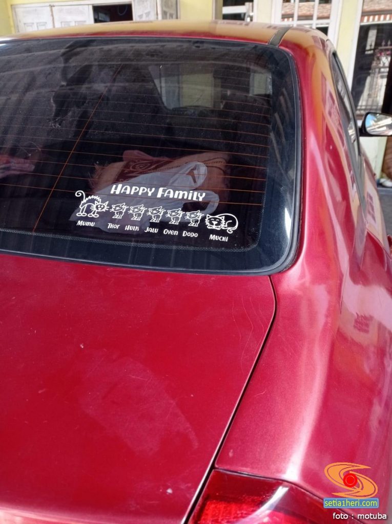 Ragam tulisan stiker happy family di kaca mobil belakang gans....